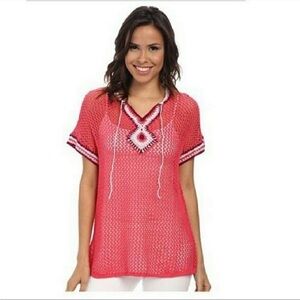 Tommy Bahama linen crochet swim suit cover up top Sz XXS